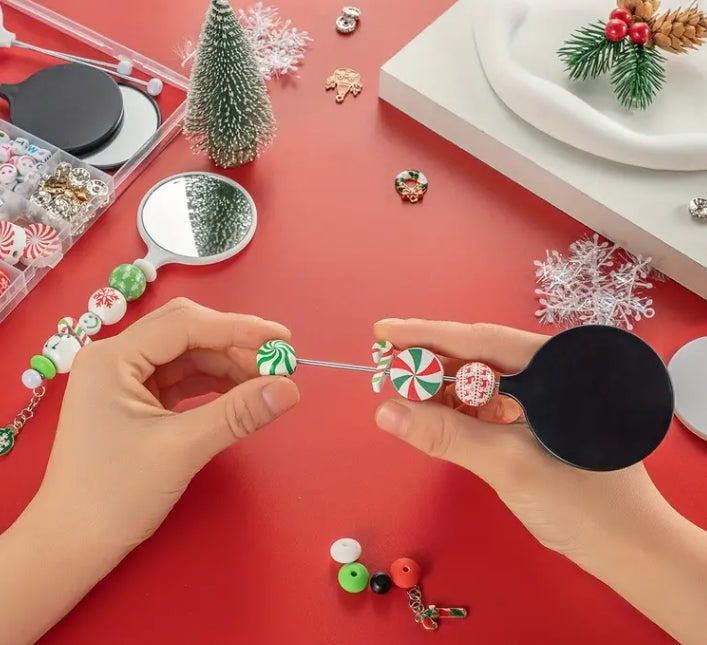 Wholesale Hand Holding Round DIY Beaded Small Mirror Portable HD Mirror Handheld Mirror